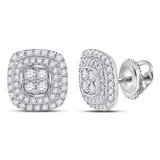 Earrings |  14kt White Gold Womens Round Diamond Cushion Cluster Earrings 1/2 Cttw |  Splendid Jewellery