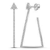 Earrings |  14kt White Gold Womens Round Diamond Triangular Hoop Earrings 3/4 Cttw |  Splendid Jewellery