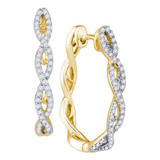 Earrings |  10kt Yellow Gold Womens Round Diamond Twist Hoop Earrings 1/2 Cttw |  Splendid Jewellery