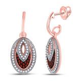 Earrings |  10kt Rose Gold Womens Round Red Color Enhanced Diamond Oval Dangle Earrings 1/3 Cttw |  Splendid Jewellery