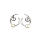 Sterling silver C shape pearl Hoop Earrings