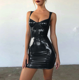Sleeveless Leather Mini Party Dress