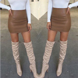 Sexy Leather High Waist Pencil Hip Short Mini Skirt