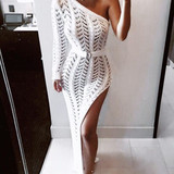 Sexy One Shoulder Hollow Out Crochet Knit Dress Beach Dress Bikini Cover Up Sexy One Shoulder Hollow Out Crochet Knit Dress Beach Dress Bikini Cover Up