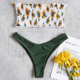 Sunflower Smocked Thong Shirred Set Beach Two Piece