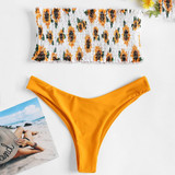 Sunflower Smocked Thong Shirred Set Beach Two Piece