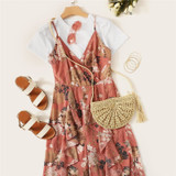 Boho Surplice Neck Botanical Ruffle Wide Leg Jumpsuit