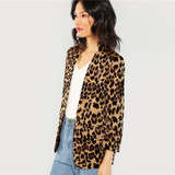 Multi-color Shawl Collar Gathered Sleeve Leopard Blazer