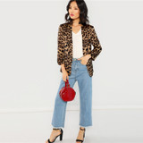Multi-color Shawl Collar Gathered Sleeve Leopard Blazer