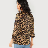 Multi-color Shawl Collar Gathered Sleeve Leopard Blazer