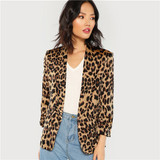Multi-color Shawl Collar Gathered Sleeve Leopard Blazer