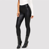 Black PU Skinny Leather Pants Office High Waist Trousers