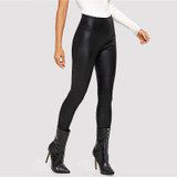 Black PU Skinny Leather Pants Office High Waist Trousers