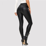 Black PU Skinny Leather Pants Office High Waist Trousers