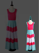 Mama & daughter pink-blue striped matching dresses