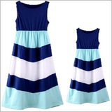 Mama & daughter blue striped matching dresses