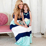 Mama & daughter blue striped matching dresses