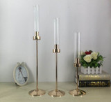 Gold Candlestick Holder with Glass Shades - Set of 3