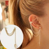 LEAFY DREAMS - LEAF SHAPED TASSEL CUFF EARRINGS