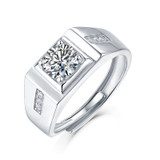 Round Cut Moissanite Diamond Solitaire Men's Ring with Adjustable Size