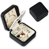 Leather Square Portable Jewelry Storage Box With Mirror