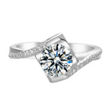 Classic Round Cut Moissanite Diamond Angle Solitaire Ring