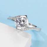 Classic Round Cut Moissanite Diamond Angle Solitaire Ring