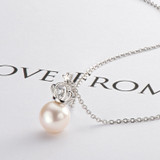 Sterling Silver 9-10mm Freshwater White Pearl Pendant Necklace