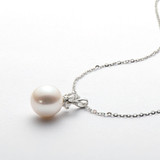 Queen Crown Sterling silver 9.5-10mm Freshwater White Pearl Pendant Necklace