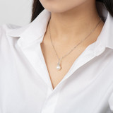 Sterling Silver Freshwater White 9.5-10mm Pearl Necklace Crown Pendant for Women
