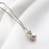 Sterling Silver Freshwater White 9.5-10mm Pearl Necklace Crown Pendant for Women
