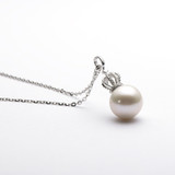 Sterling Silver Freshwater White 9.5-10mm Pearl Necklace Crown Pendant for Women