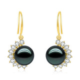 18K Solid Gold Natural 0.596ct Diamond (G-H, SI1-SI2) Tahitian Black Pearl 9mm Earrings 18K Solid Gold Natural 0.596ct Diamond (G-H, SI1-SI2) Tahitian Black Pearl 9mm Earrings