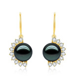18K Solid Gold Natural 0.596ct Diamond (G-H, SI1-SI2) Tahitian Black Pearl 9mm Earrings 18K Solid Gold Natural 0.596ct Diamond (G-H, SI1-SI2) Tahitian Black Pearl 9mm Earrings