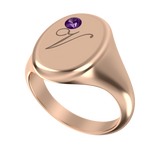 Oval Signet Initial Ring With Birthstone