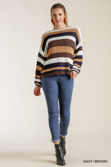 Multicolored Stripe Round Neck Long Sleeve Knit Sweater Multicolored Stripe Round Neck Long Sleeve Knit Sweater