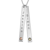Double Vertical Bar With Name And Birthstone Necklace