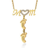 Swarovski Inlay Mom Necklace With Baby Feet