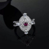 Temperament Red Stone Retro Ring Sterling Silver Created Diamond Ring