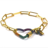 Sterling Silver Rainbow Multi Color Heart Pendant Bracelet