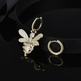 Gold Plated Asymmetrical Bee Huggie Hoop Drop Sterling Silver Earrings