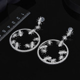 Circle Ant Dangle Drop Stud Earrings