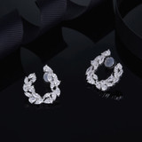 U-shaped Leaf Water Drill White Created Diamond Earrings