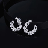 U-shaped Leaf Water Drill White Created Diamond Earrings