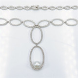 Elegant Buckle Pearl Necklace Halo Created Diamond Sterling Silver Necklace
