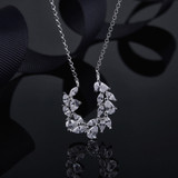 U-shaped Leaf Pendant White Created Diamond Sterling Silver Necklace