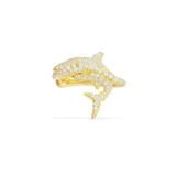 Whale Design Sterling Silver Created Diamond Hoop Earrings
