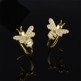 Bee Design Sterling Silver Created Diamond Hoop Earrings