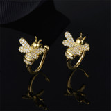 Bee Design Sterling Silver Created Diamond Hoop Earrings