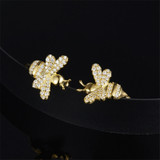 Bee Design Sterling Silver Created Diamond Hoop Earrings